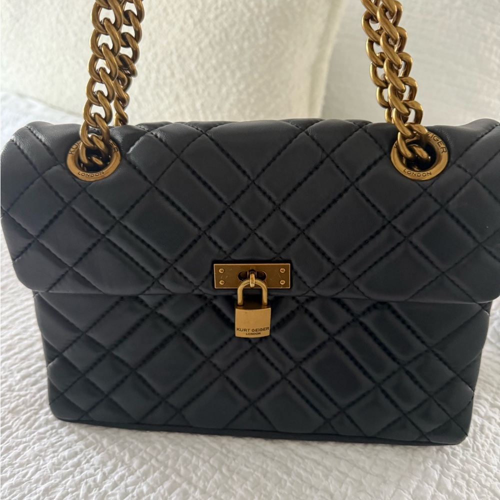 Kurt Geiger Black Quilted Bag with Gold Chain